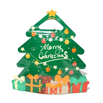 Ziplock spécial irrégulier coupé chiristmas arbre en forme de cadeau en forme de gomme sucre à zéppe